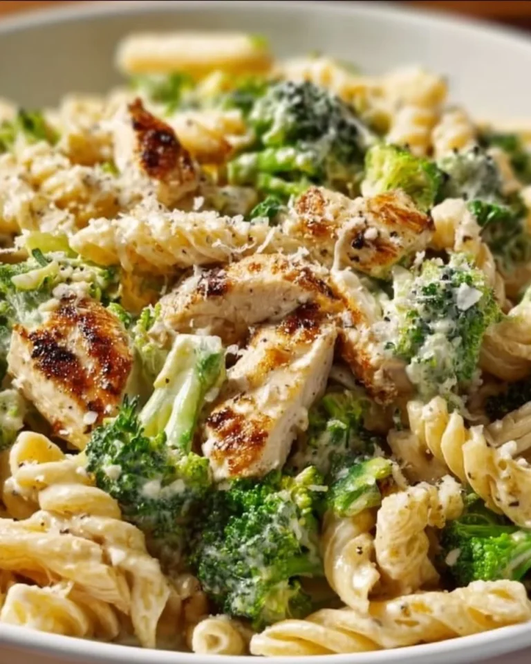 High protein rotisserie chicken pasta dish served in a bowl with fresh herbs