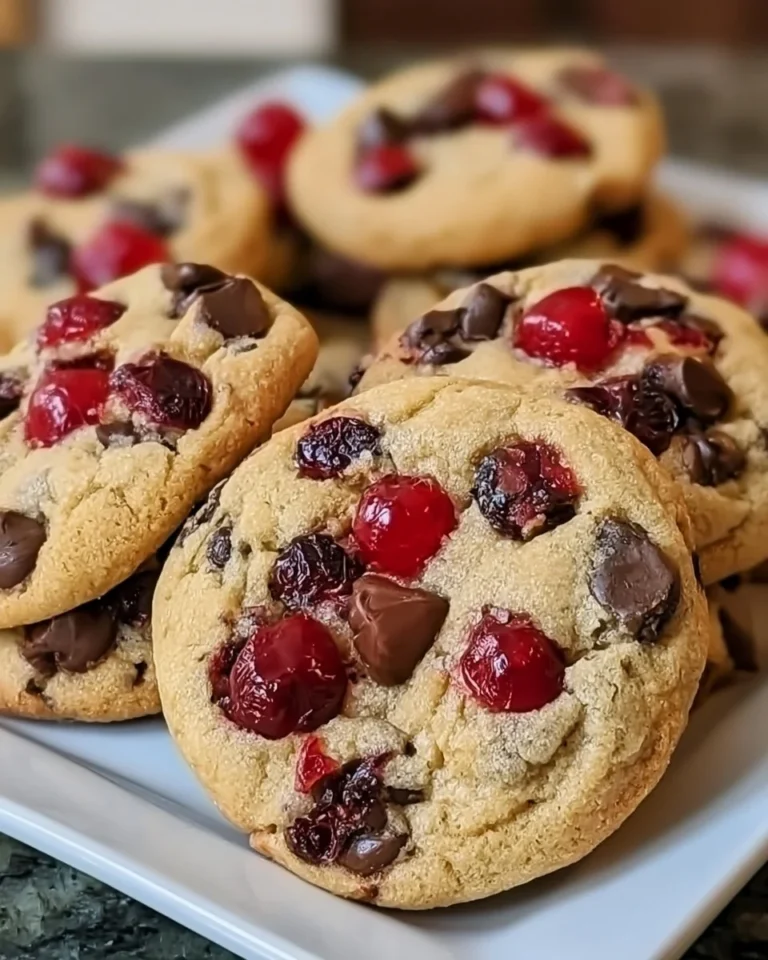 Delicious Maraschino Cherry Chocolate Chip Cookies on a plate