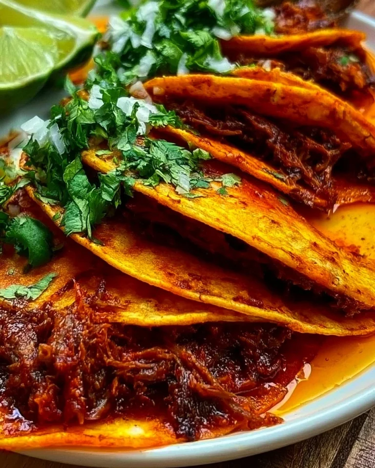 Delicious juicy birria tacos served with fresh toppings and broth