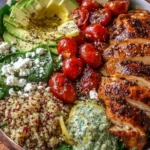Loaded Chicken Avocado Power Bowl with fresh ingredients and vibrant colors
