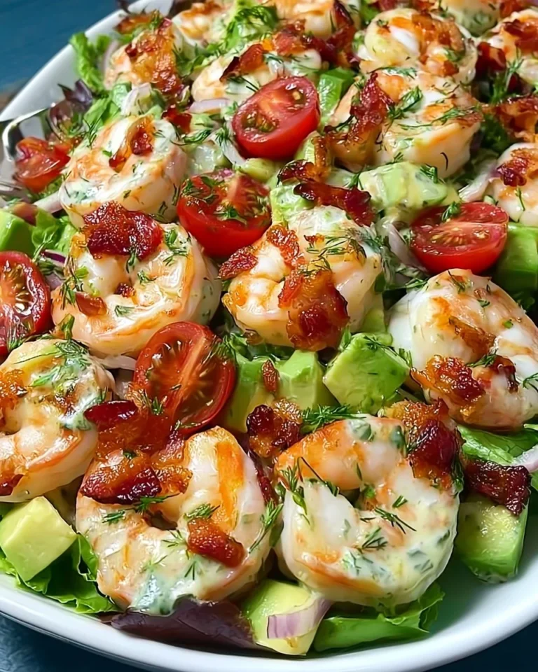 Low-carb shrimp bacon salad with fresh ingredients and vibrant colors