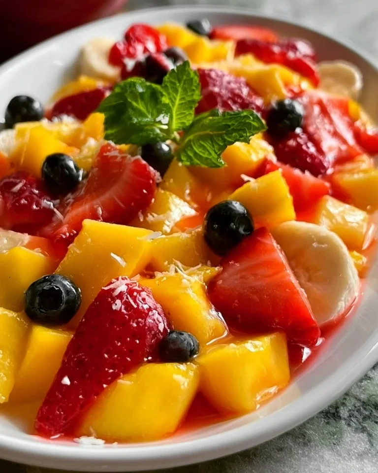 Colorful mango fruit salad with assorted fresh fruits