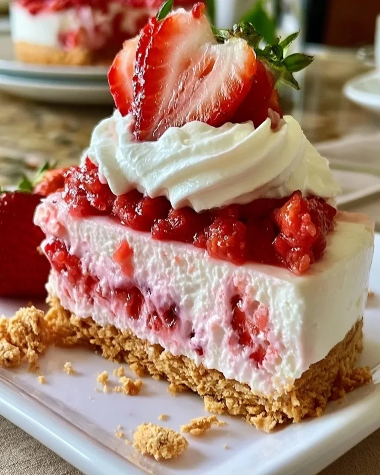 No-Bake Strawberry Dream Cheesecake topped with fresh strawberries