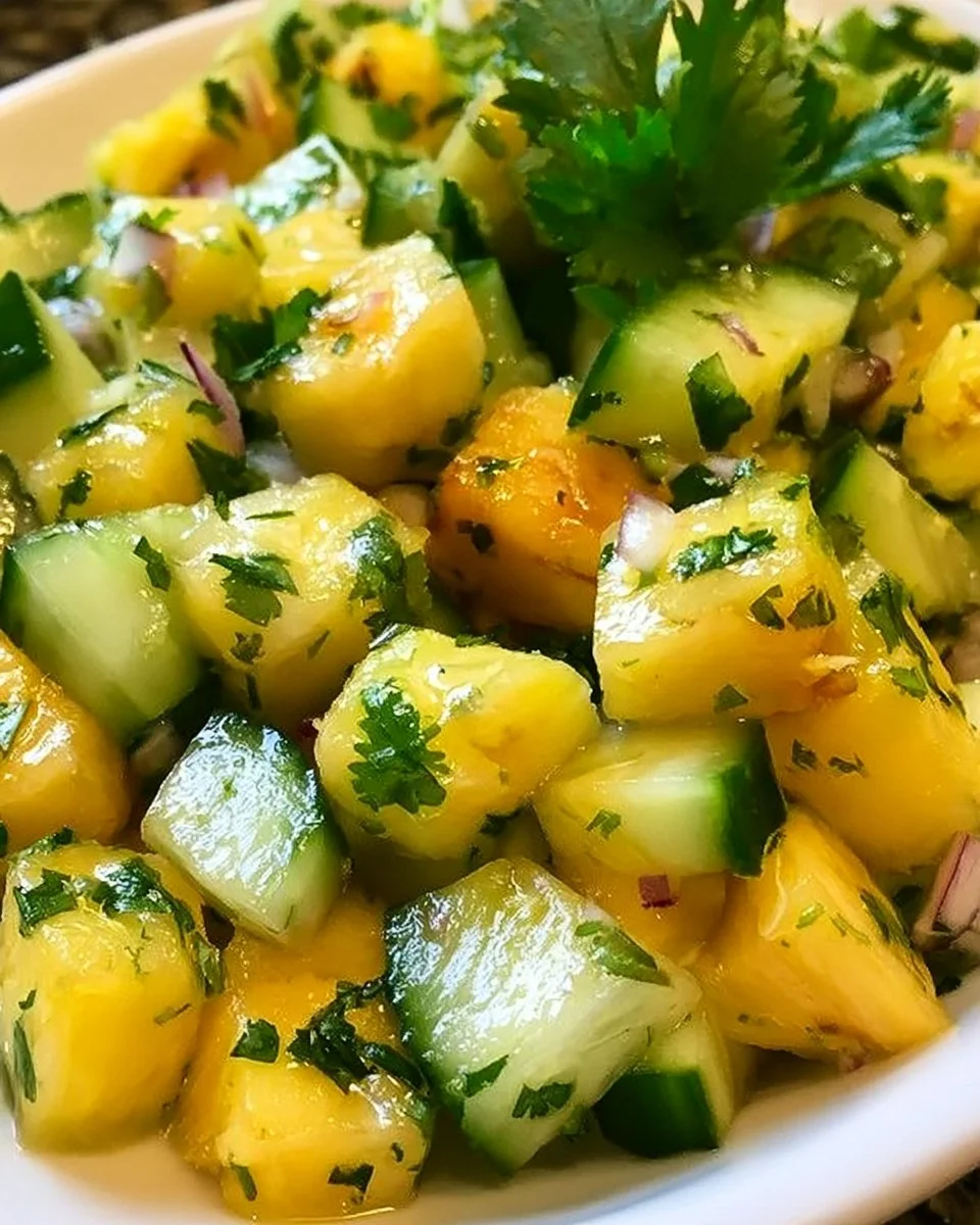 Delicious pineapple cucumber salad with fresh ingredients in a bowl