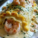 Delicious Shrimp Crab Alfredo Lasagna Roll-Ups topped with herbs and cheese