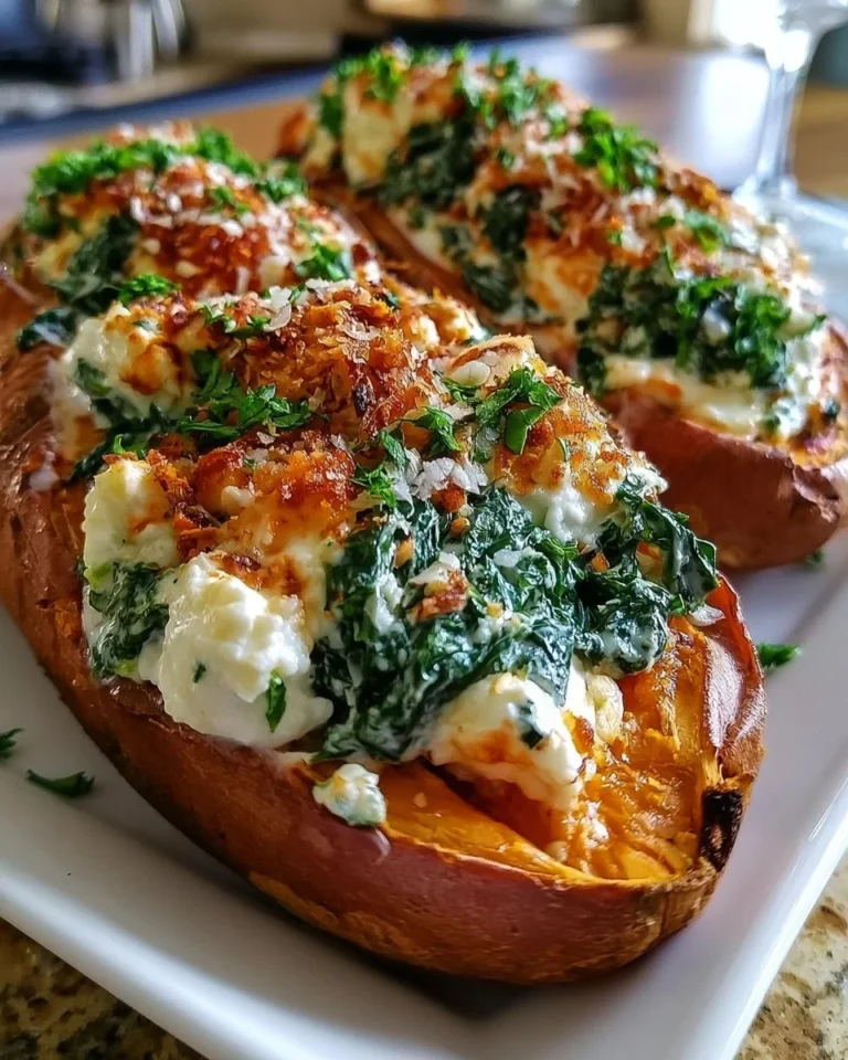 Stuffed sweet potatoes filled with spinach and ricotta cheese