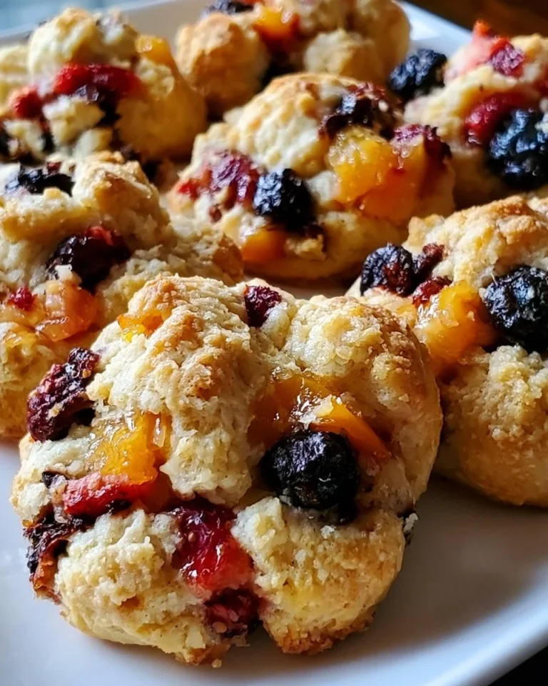 Freshly baked summer fruit cookies with colorful fruit pieces on a plate