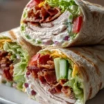 Turkey Ranch Club Wrap with lettuce, tomato, and ranch dressing in a tortilla