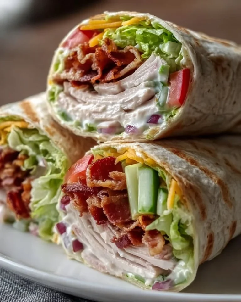 Turkey Ranch Club Wrap with lettuce, tomato, and ranch dressing in a tortilla