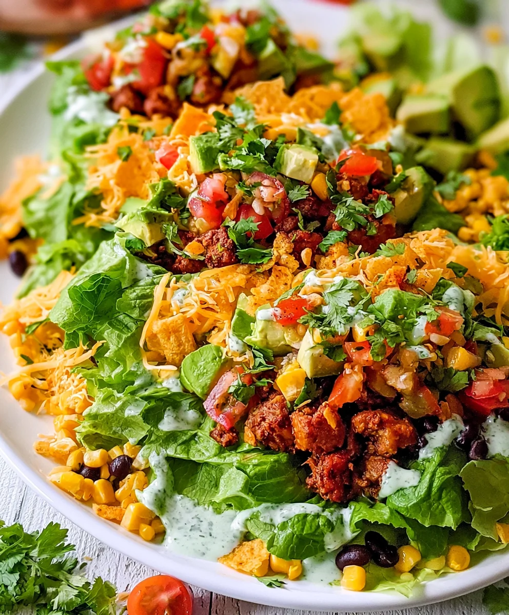Loaded Ground Beef Taco Salad with Creamy Lime Cilantro Dressing