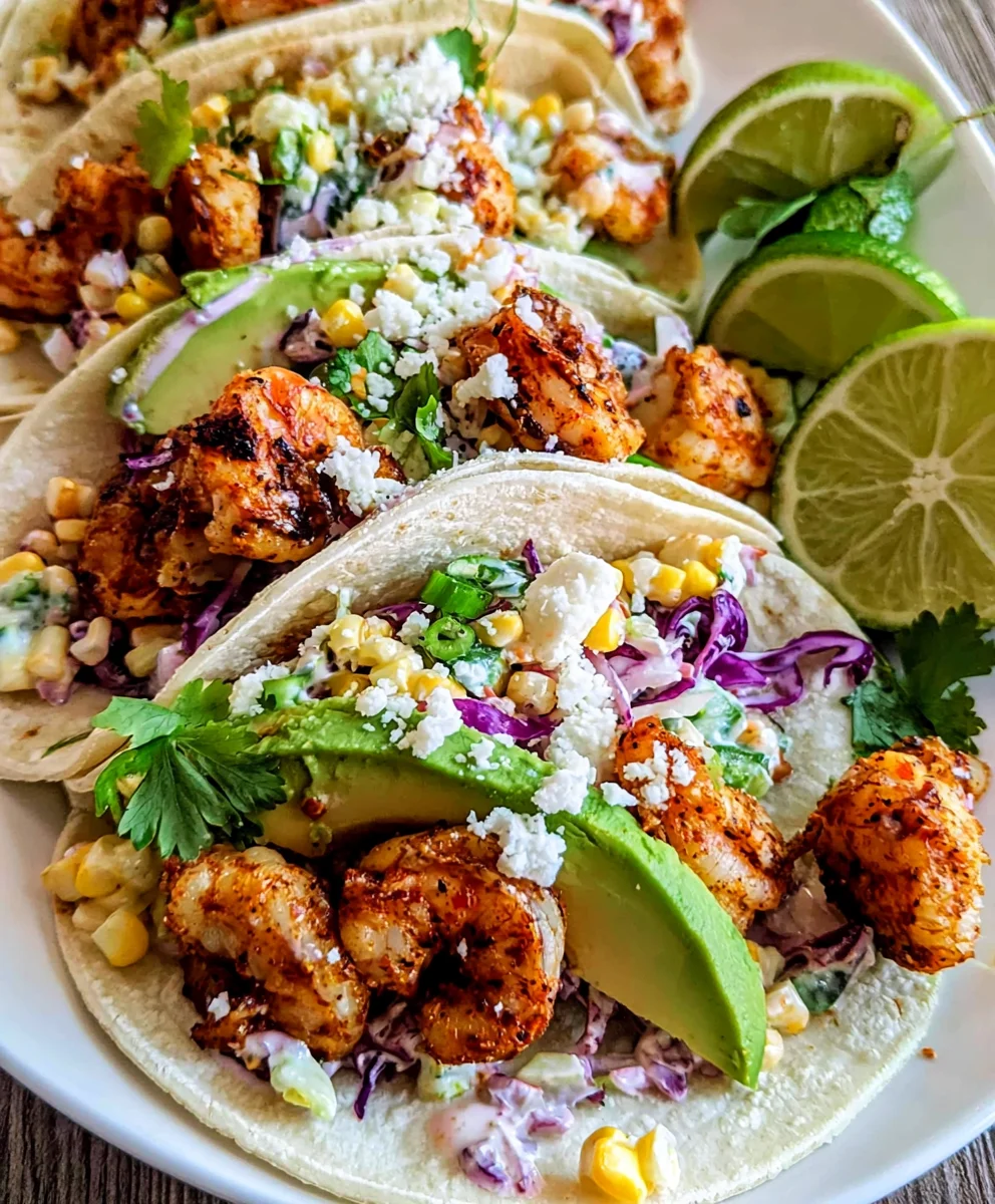Shrimp Tacos with Mexican Street Corn Slaw