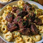 Garlic Butter Steak Bites & Creamy Alfredo Tortellini